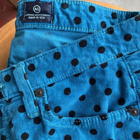 AG Adriano Goldschmied The Stevie Ankle Corduroy TealBlue Polka Dot Pant Size 26 - Picture 11 of 12